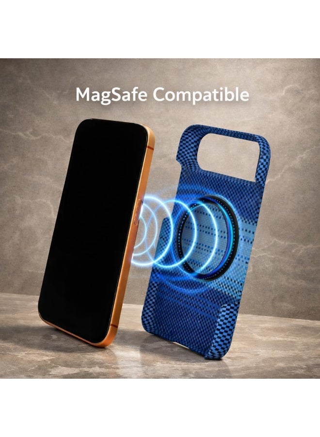 فوني Phoni Ultra Slim Magnetic Case for iPhone 17 Pro, Compatible with MagSafe, Thin Lightweight Design Phone Case, Carbon Fiber Style, Raised Camera Protection (Glacier Azure – Blue Carbon) - Image 2